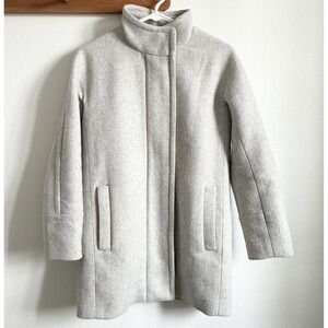 J Crew Factory City Coat Wool Blend Mid Length Zip Up Gray Womens Petite 2 XS